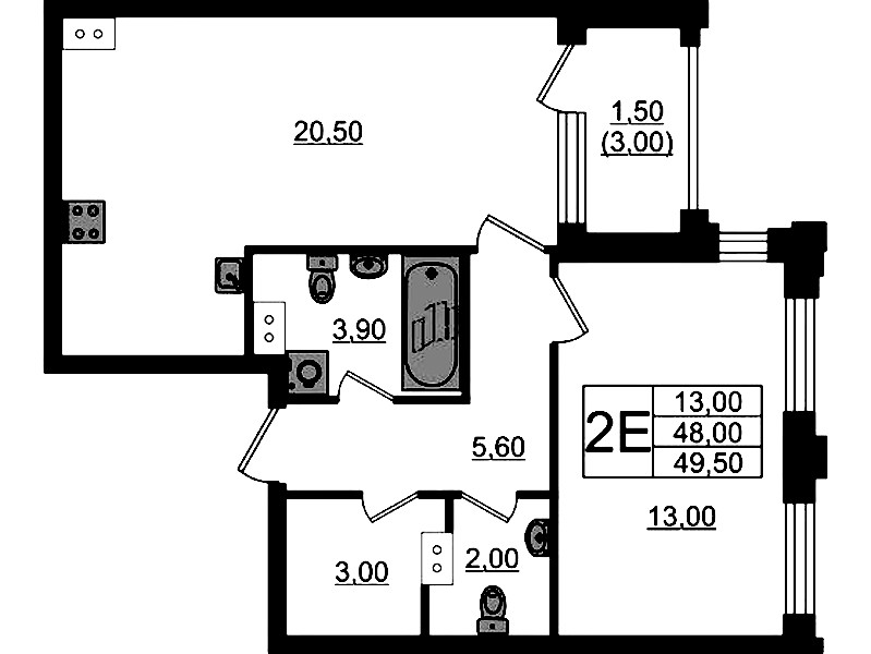 1-комнатная квартира 49.5 м², 13/13 эт., ЖК «Тайм Сквер»
